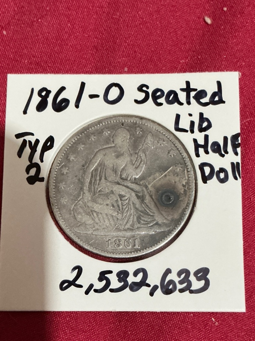 1861-O Seated Liberty Half Dollar - Silver